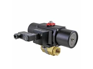 1" NPT Brass Spring-Return (Normally Open) Pneumatic Actuated Ball Valve With Solenoid Valve
