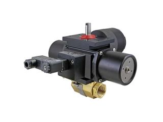 1/4" NPT Brass Spring-Return (Normally Closed) Pneumatic Actuated Ball Valve With Limit Switch With Solenoid Valve