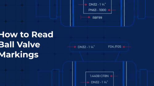 schematics of a ball valve with copy over it saying "how to read ball valve markeings"