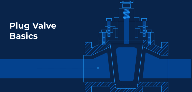 Illustration of a blue and white plug valve with the text 